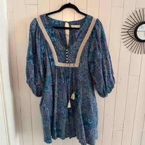 Anthropologie Blue Embellished Ruffled Romper